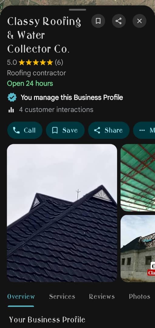 Google Business Profile - Top Rated Roofing Company in Port Harcourt with 5.0 rating